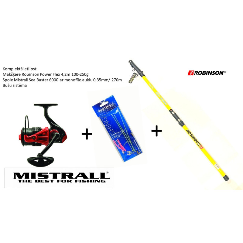 Komplekts butēm Robinson Power Flex 4,20m 100-250g + Mistrall Sea Baster 6000 +sistēma