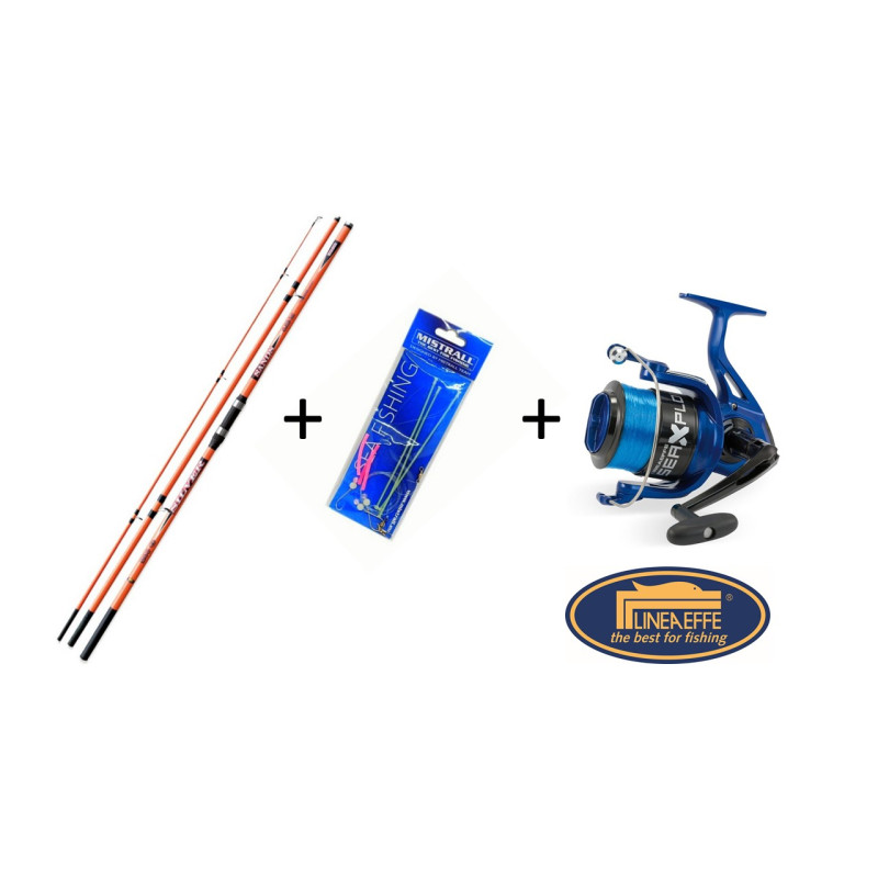Tālās distances komplekts butēm Lineaeffe Silver Sands 4,50m -200gr, trīsdaļīga + Lineaeffe spole Sea Explorer 7000 + sistēma